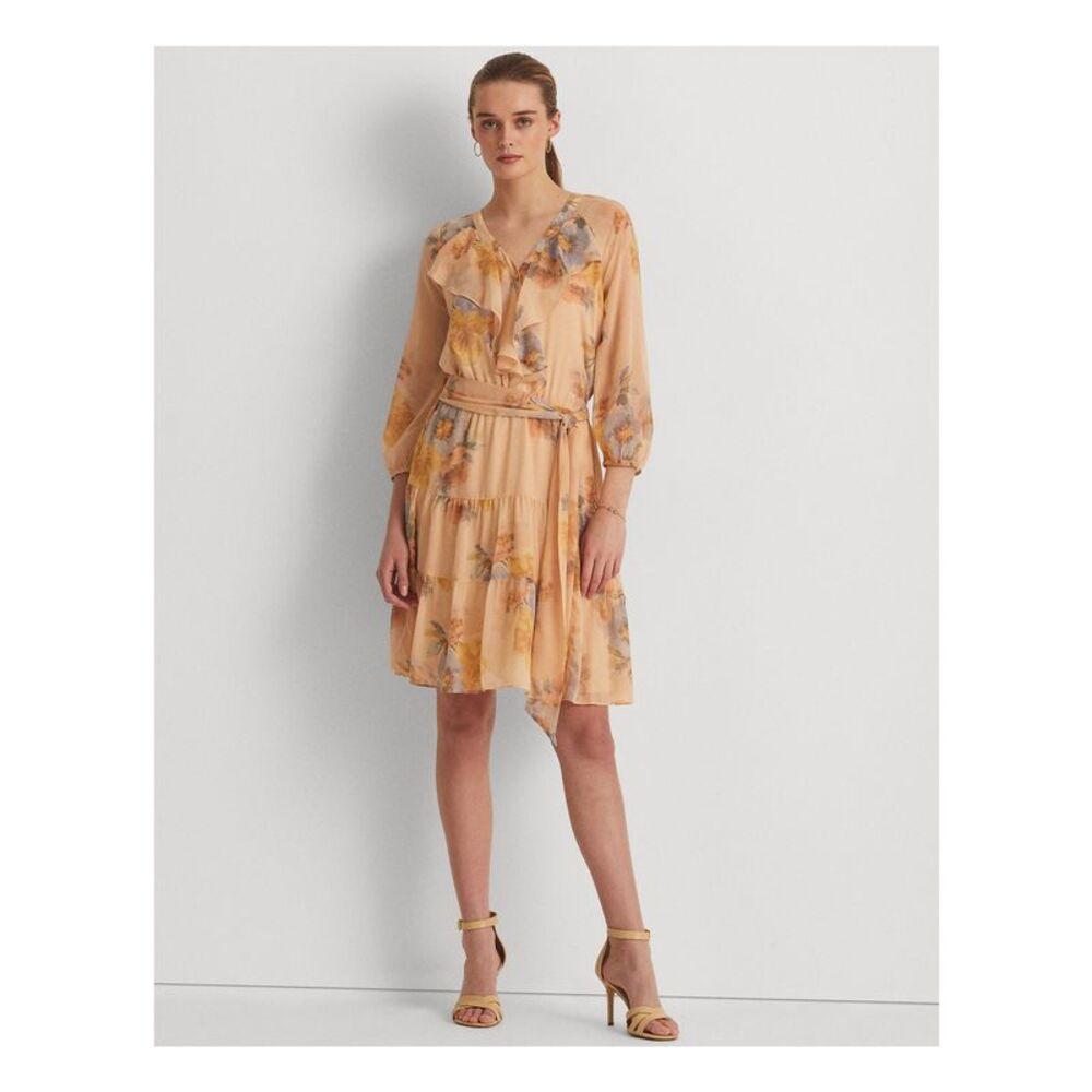 SR Womens Orange Belted Button Half-placket Lined Raglan Sleeve Dress 12